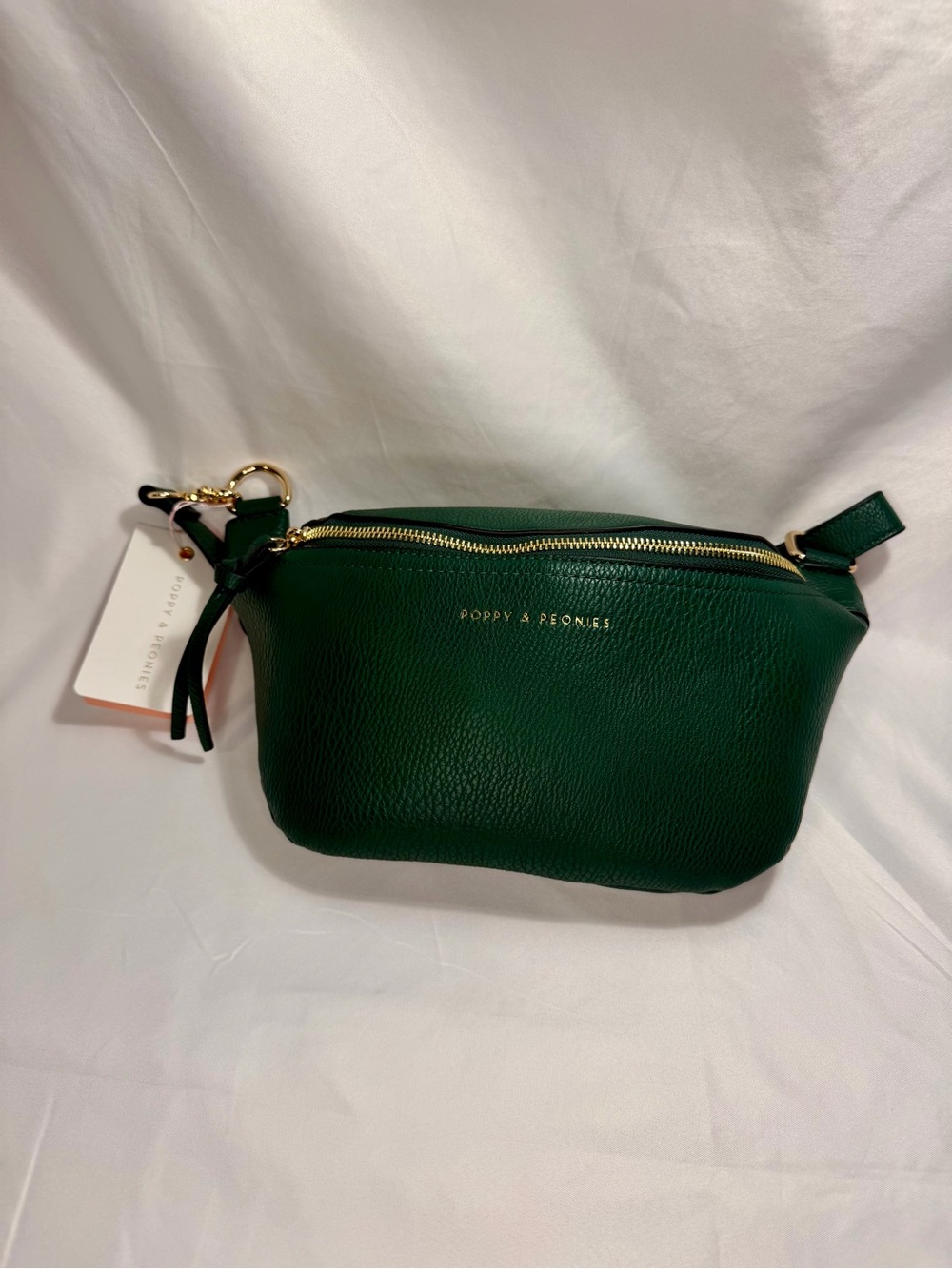 Poppy & Peonies Forest Green Pebbled Leather Crossbody Bag with Gold Hardware